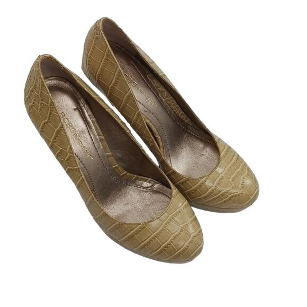 BCBGeneration Shoes Tan Faux Snakeskin Stiletto Heel Pumps Womens Size 6.5